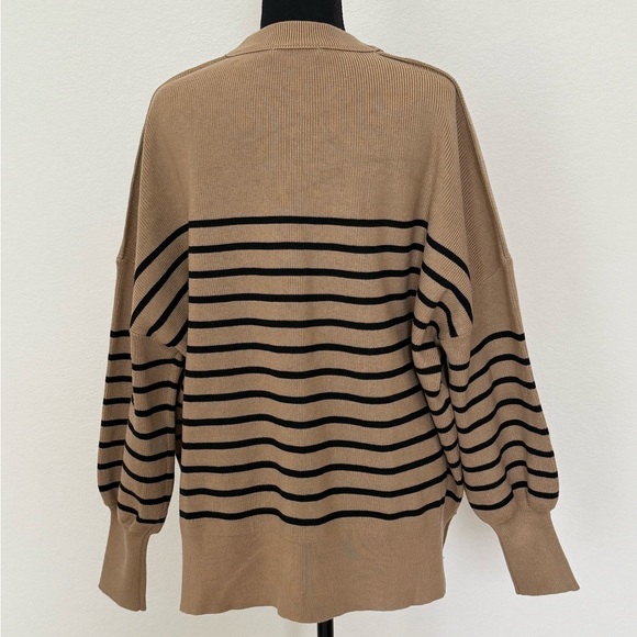 Lillusory Tan & Black Striped Sweater | Oversized Knit Pullover | Size M - Picture 2 of 6